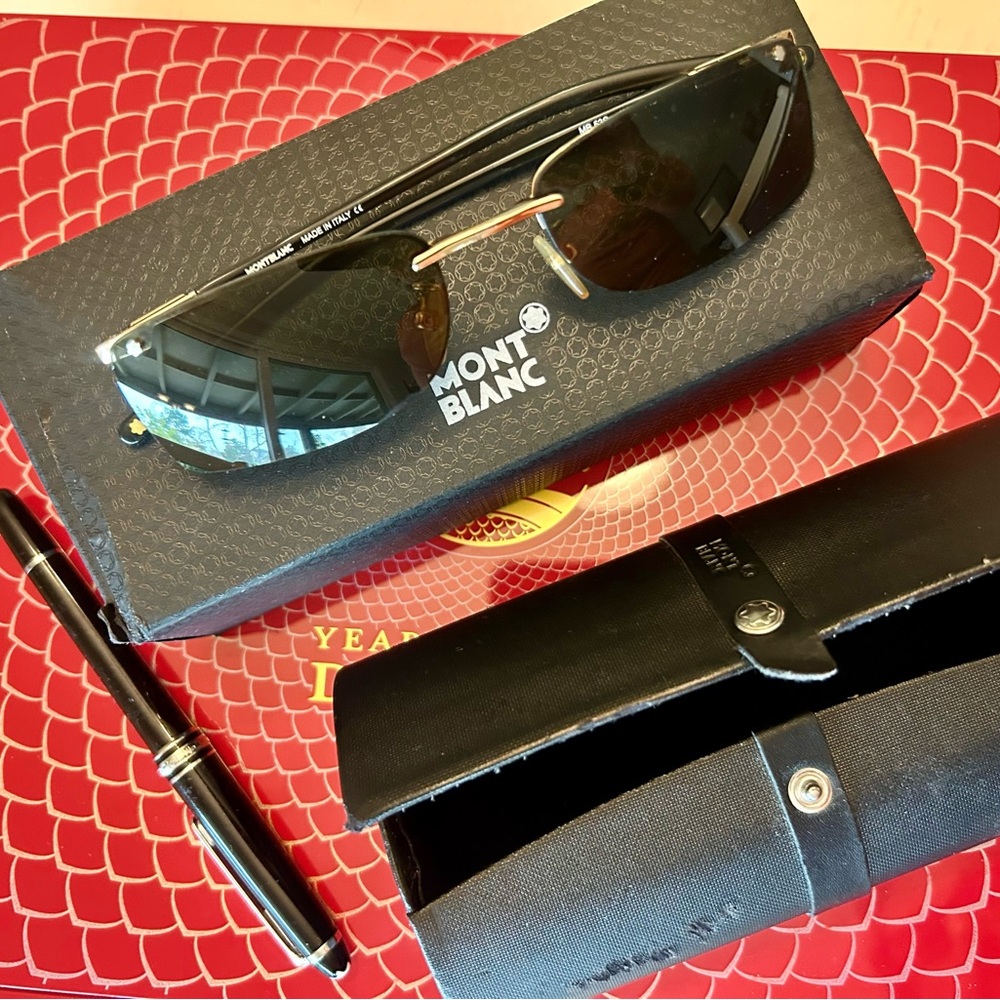 Montblanc Black and Gold Sunglasses with Case